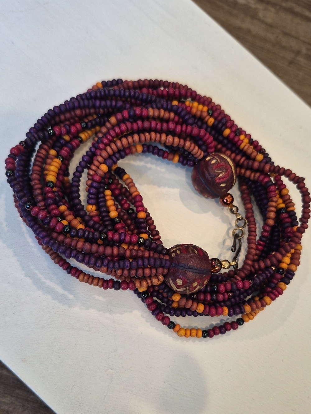 Vtg Multistrand Multicolored Seed Bead Necklace, Hook Closure - Picture 2 of 6